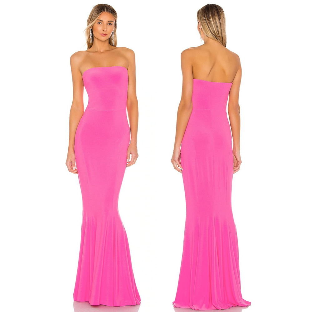 Norma Kamali Strapless Fishtail Gown Maxi Dress Jersey Pink Size XS/34